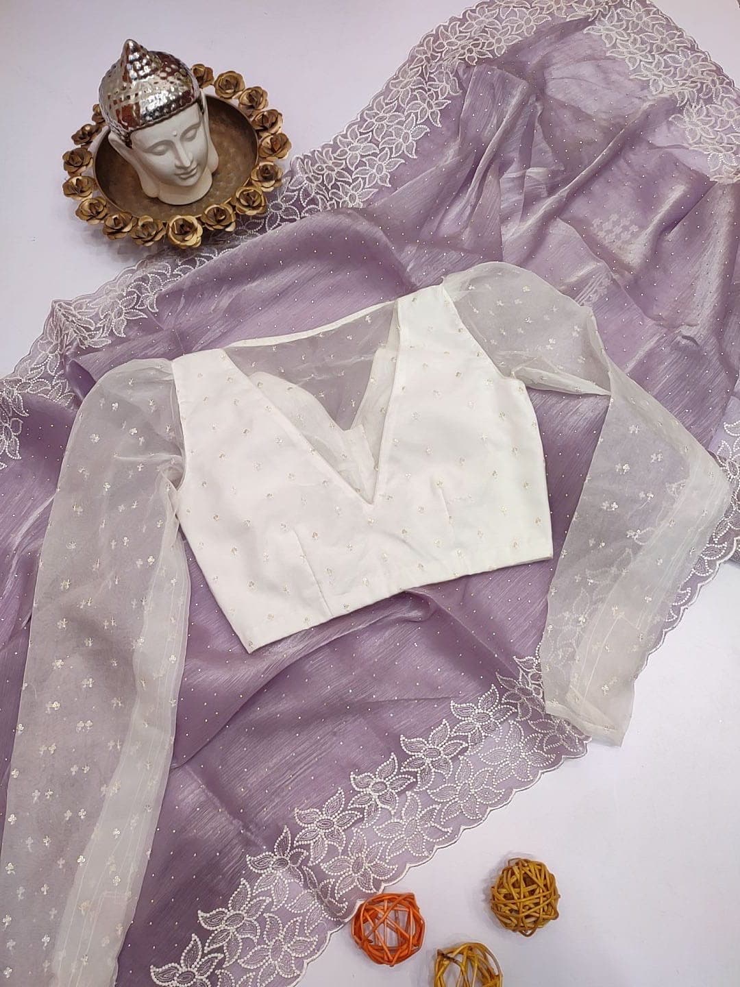 Beautiful designer saree pretty embroidery border and all over stone work paired with beautiful designer blouse /ask seller before placing