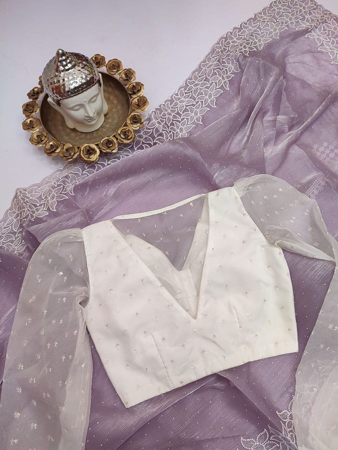 Beautiful designer saree pretty embroidery border and all over stone work paired with beautiful designer blouse /ask seller before placing