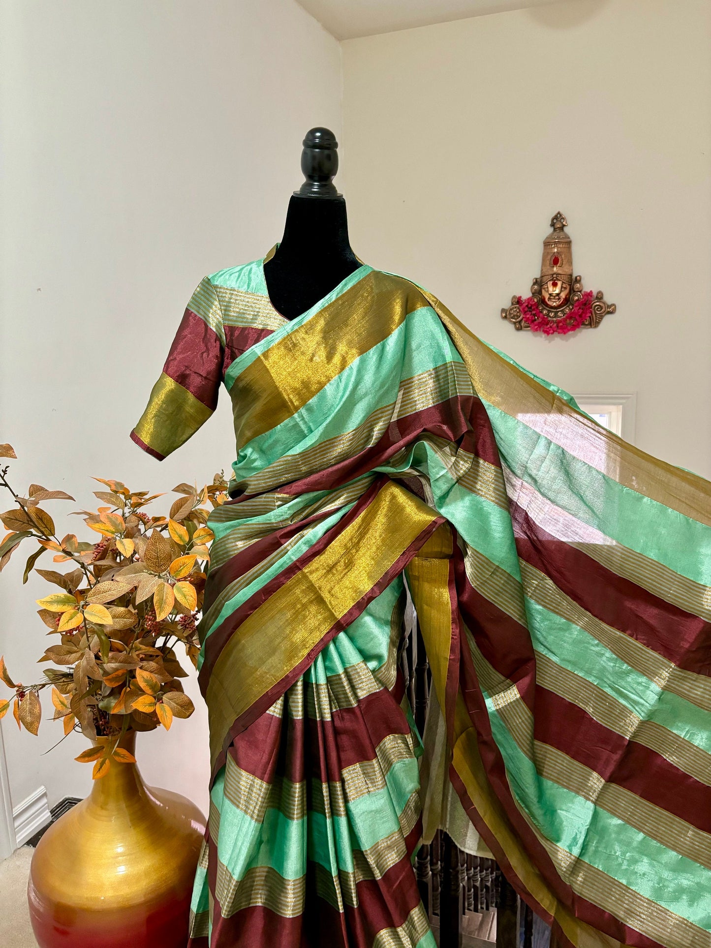 Beautiful Banarasi Organza with elbow length ready to wear designer blouse fit to 32 to 44