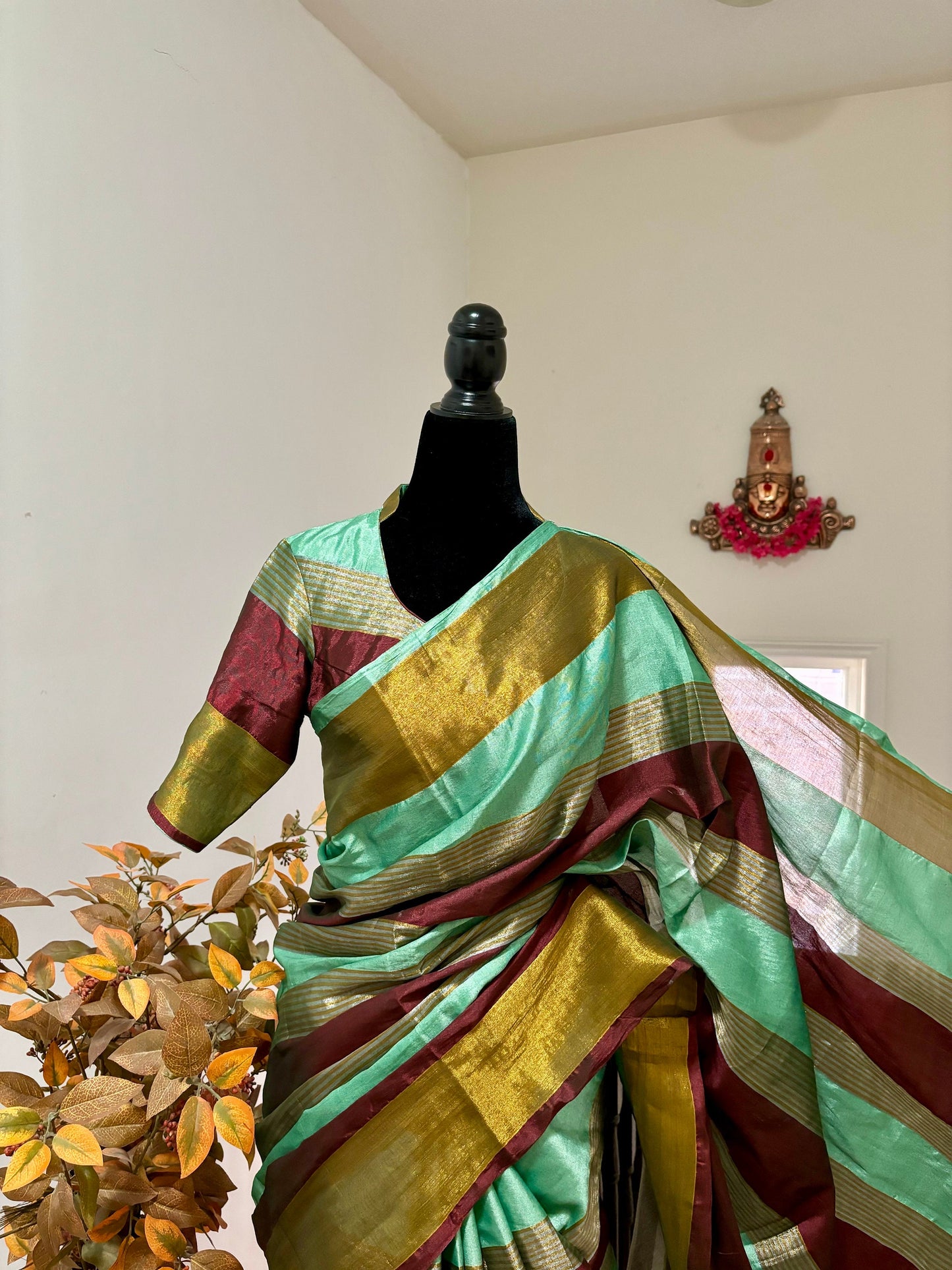 Beautiful Banarasi Organza with elbow length ready to wear designer blouse fit to 32 to 44