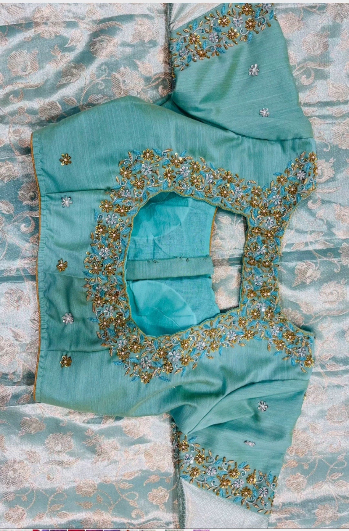 Stone studded Gold Work kardana n zardosi net hands work Blouse ready to wear