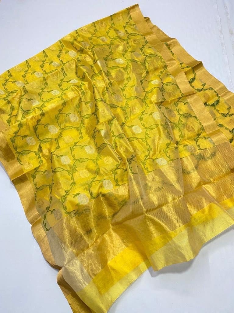 Pure Chanderi silk pattu / pure silk saree soft silk handloom saree all over woven jall ask seller for availability