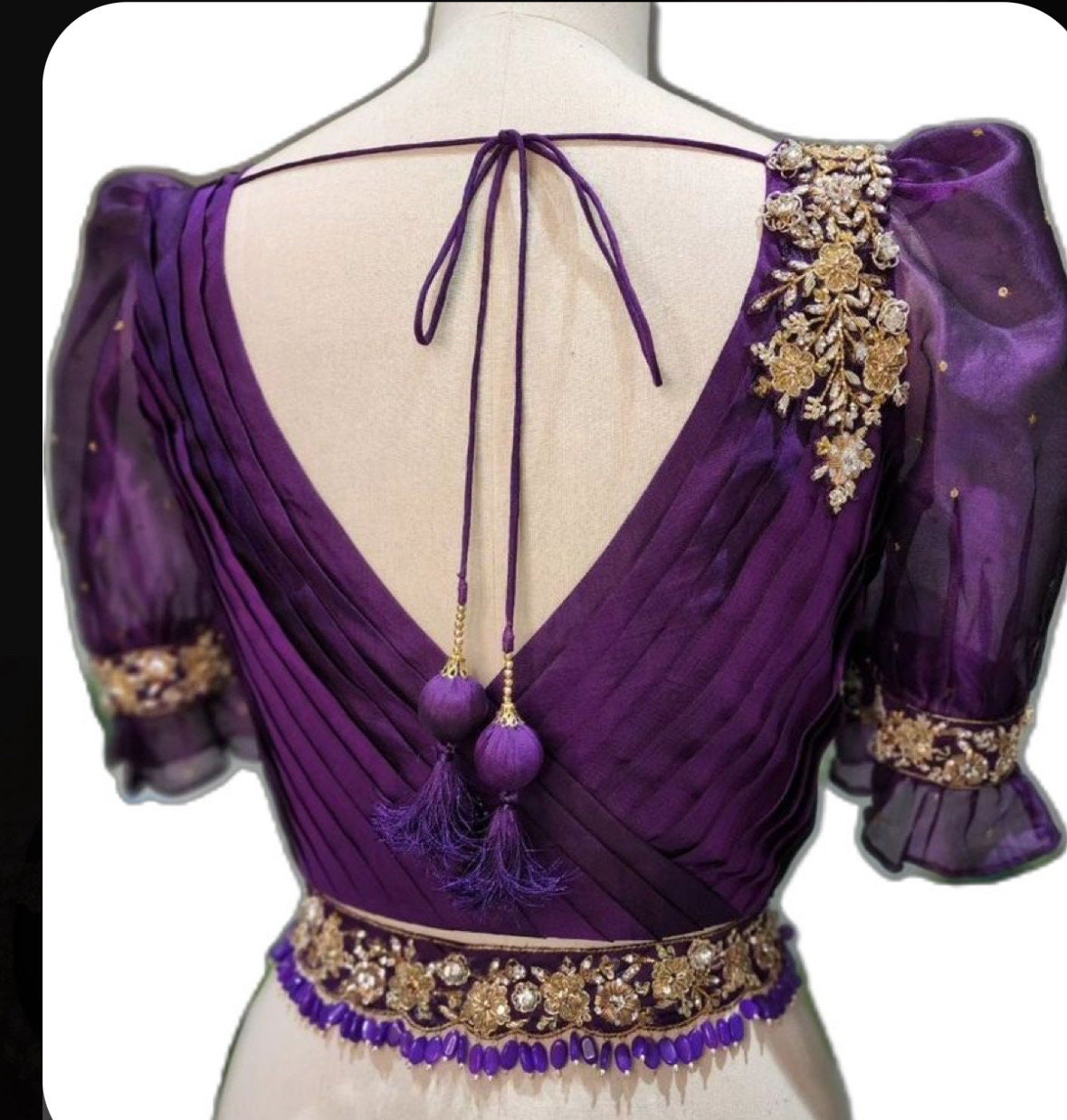 Work kardana n zardosi work Blouse ready to wear belt included / 32-46 any color possible front also same design blouse look