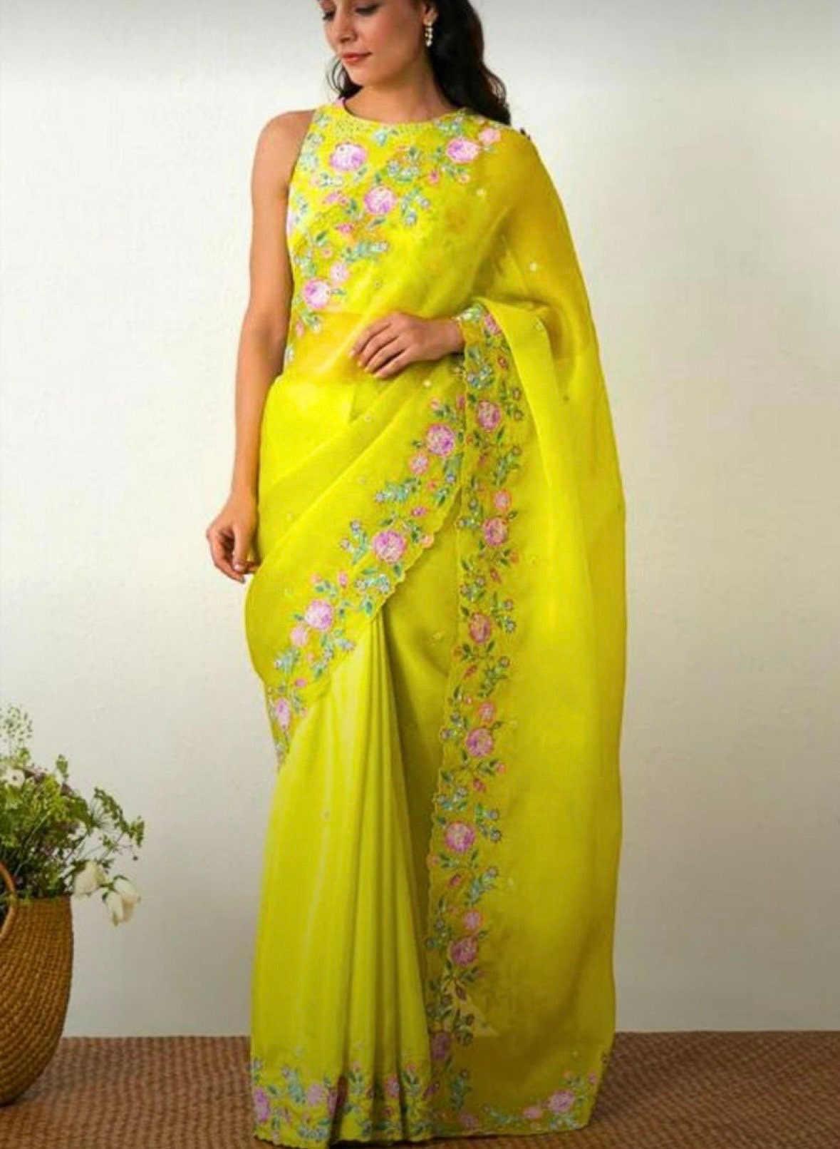Beautiful soft Designer pure Organza Saree with Full Embroidery and full blouse fit to 32 to 46. Anycolor possible plz contact seller