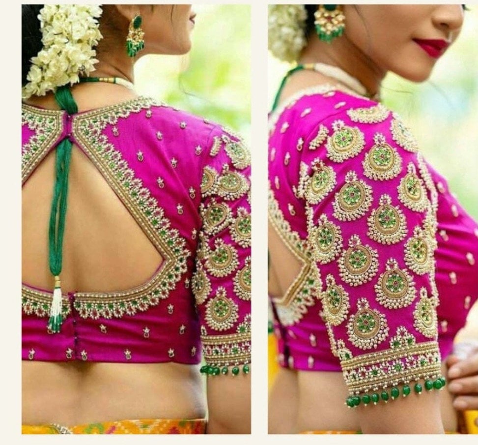 Handmade Ready to wear maggam Gold Work kardana n zardosi net hands work Blouse ready to wear fits to 32 to 46 any color possible
