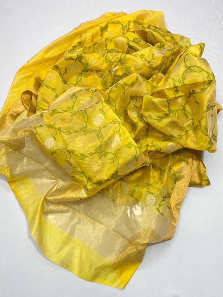Pure Chanderi silk pattu / pure silk saree soft silk handloom saree all over woven jall ask seller for availability
