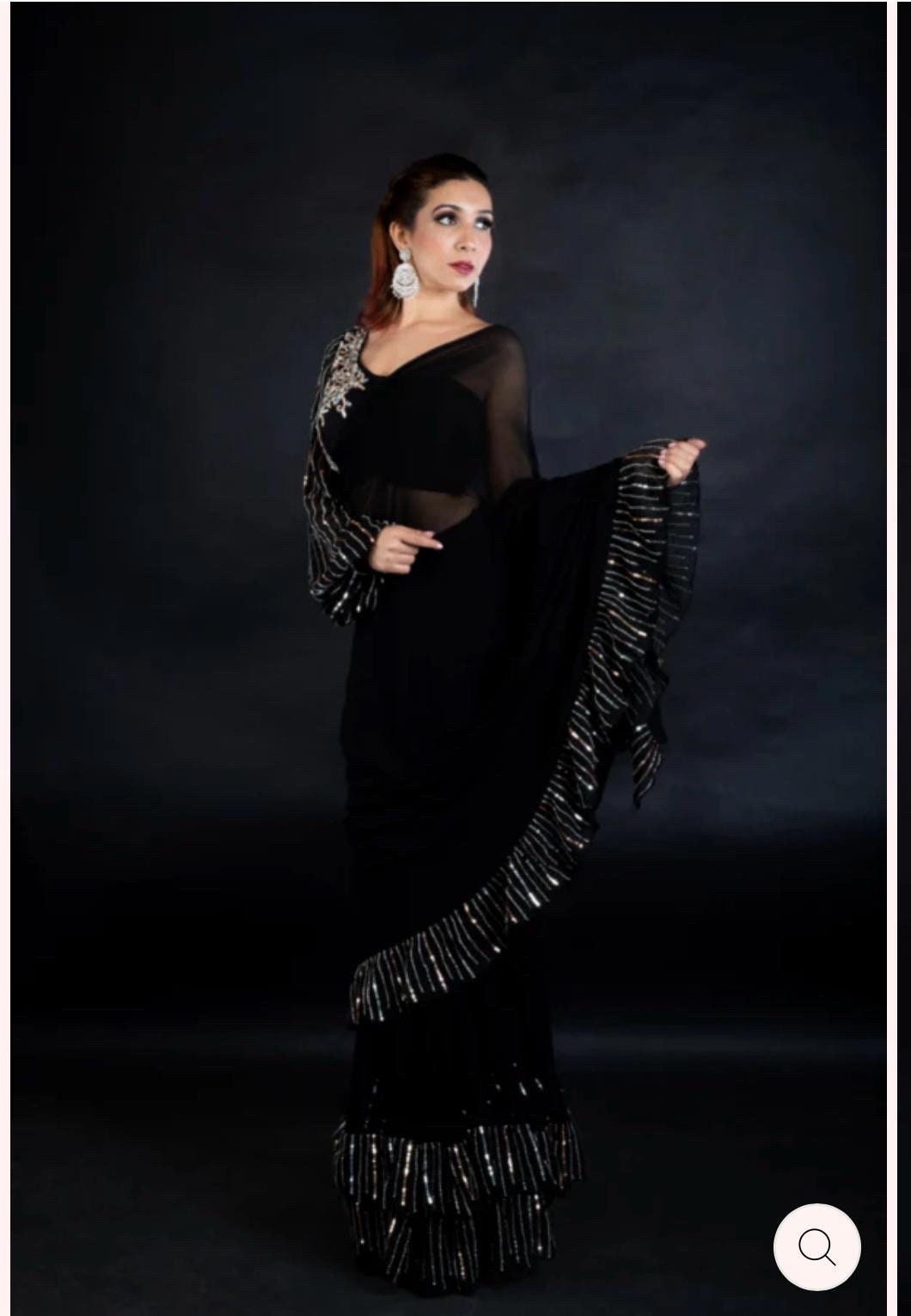 Cocktails sequence Saree made with mulberry silk frils boarder made with zardosi sequence and khardana work/ fits 32-46/ Any color possi