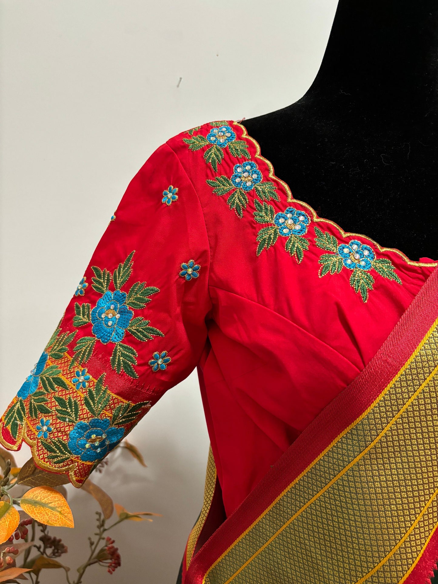 Beautiful pythani pure silk saree with ready to wear beautiful work blouse fits up to 32 to 46 Bottle green color, saree is ready to wear
