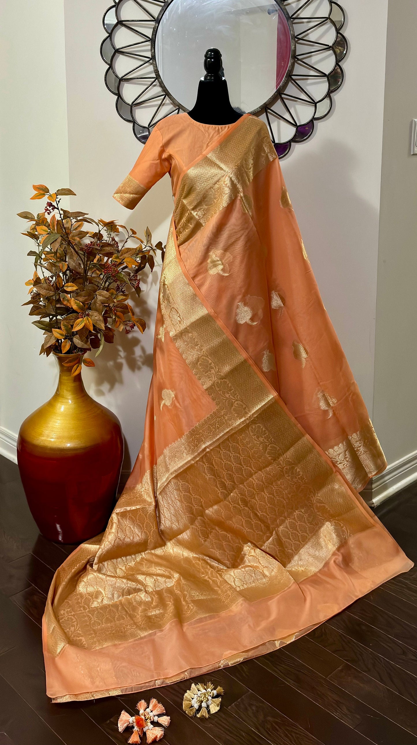 Banarsi fancy beautiful kora organza double zari silk saree very soft ant flowy ready to wear designer blouse fits 32-46 eye cooling shades