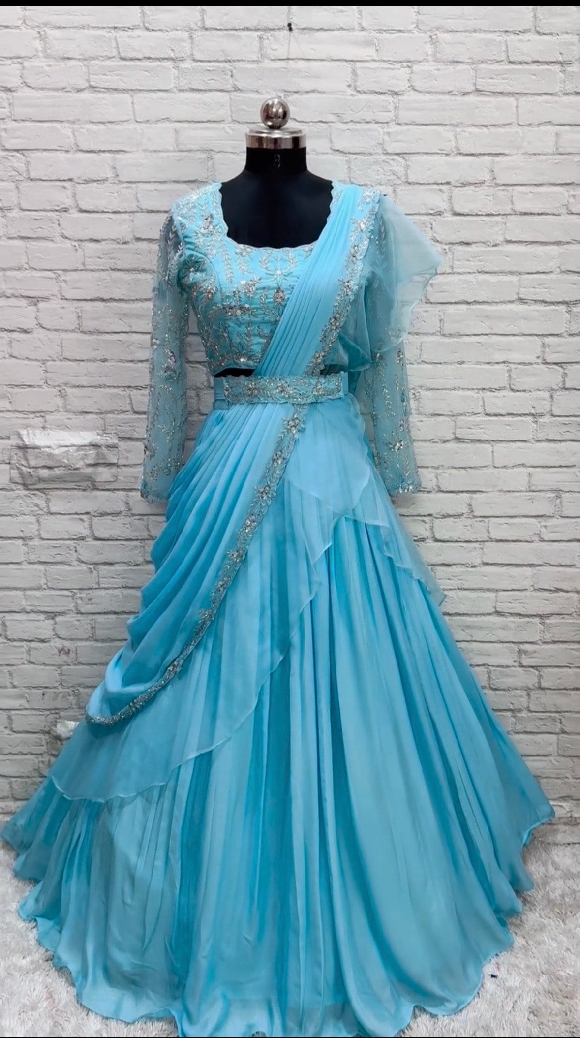 Bridal heavy embroidery work/georgette lihanga dyeble fabric lihanga can be customize in colour and in any size
