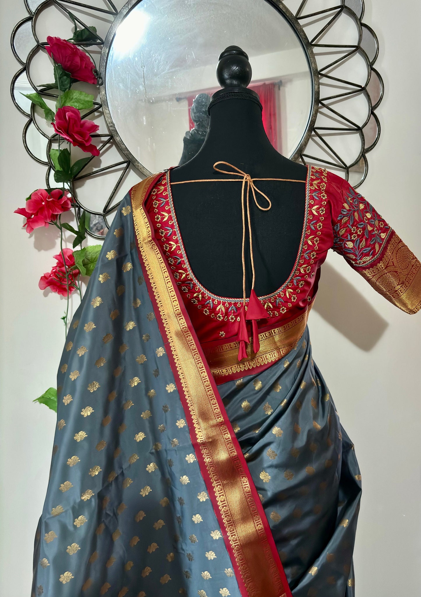 Soft Silk Kanjeevarm/Kanchipattu Sarees; Rose gold and hot pink combination ready to wear Blouse fits 32-46 rare color combinations