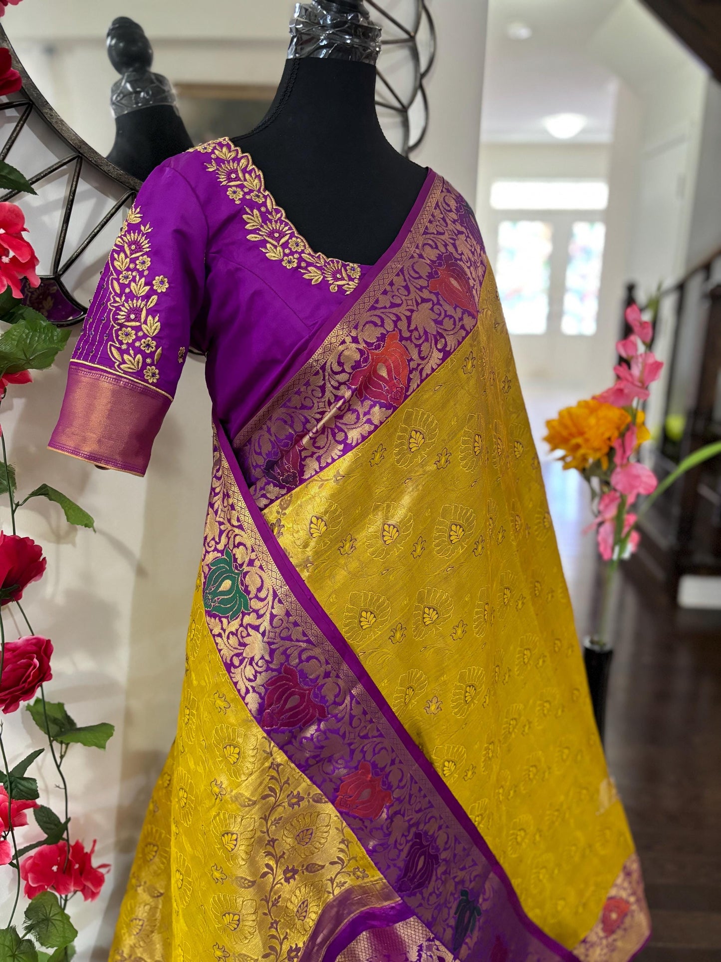 3 gram premium gold the original pure silk sarees full exclusive floral with elegant designer Kanjeevaram/kanchipattu excellent quality