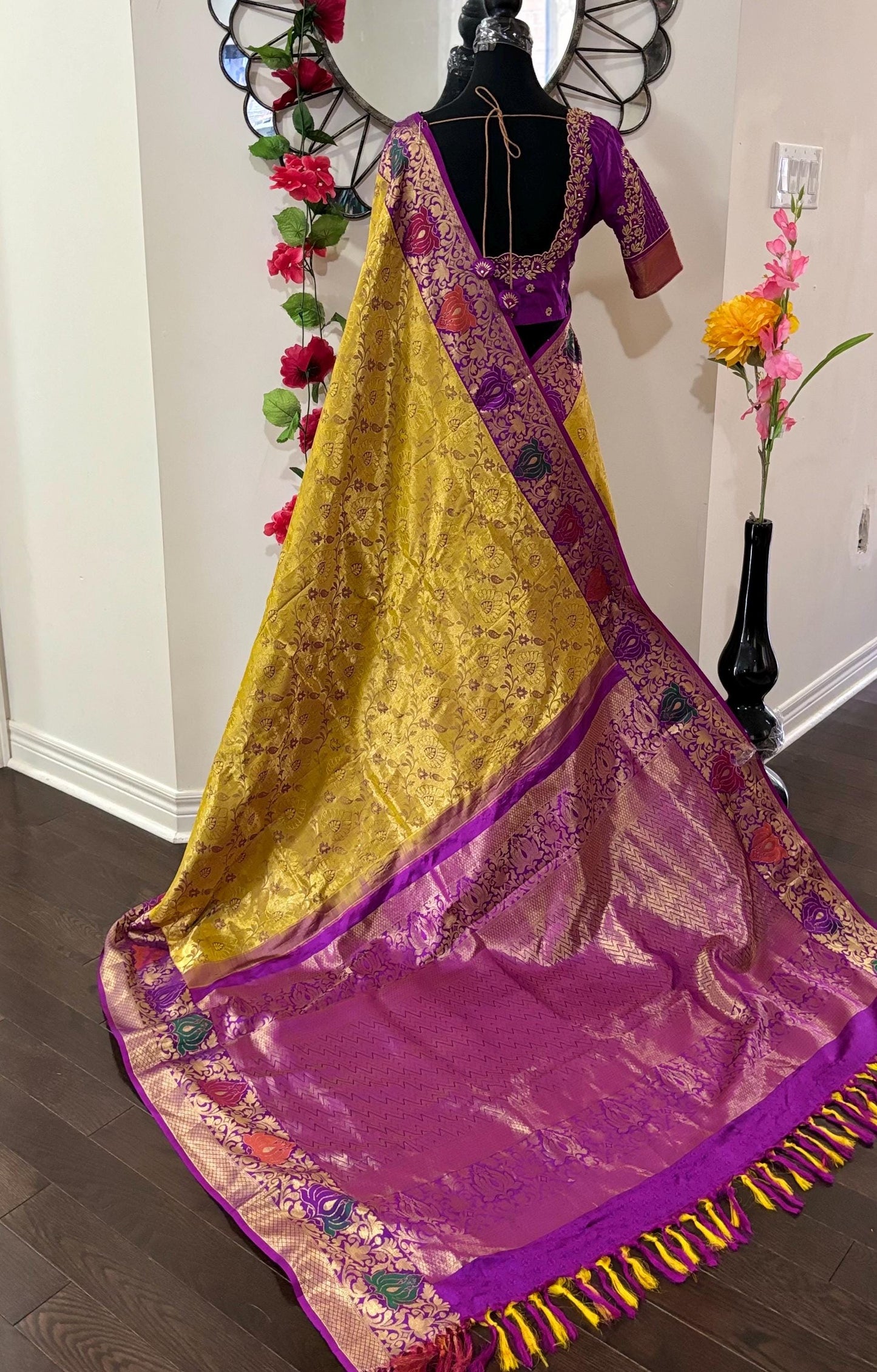 3 gram premium gold the original pure silk sarees full exclusive floral with elegant designer Kanjeevaram/kanchipattu excellent quality