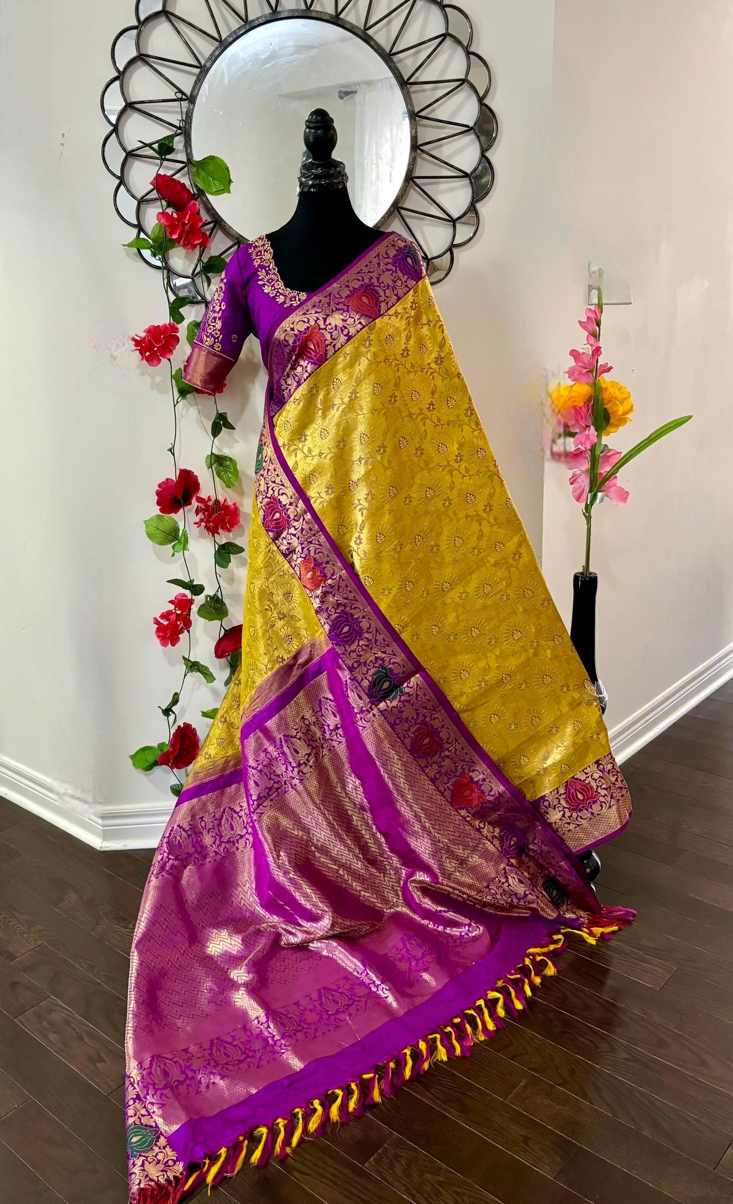 3 gram premium gold the original pure silk sarees full exclusive floral with elegant designer Kanjeevaram/kanchipattu excellent quality