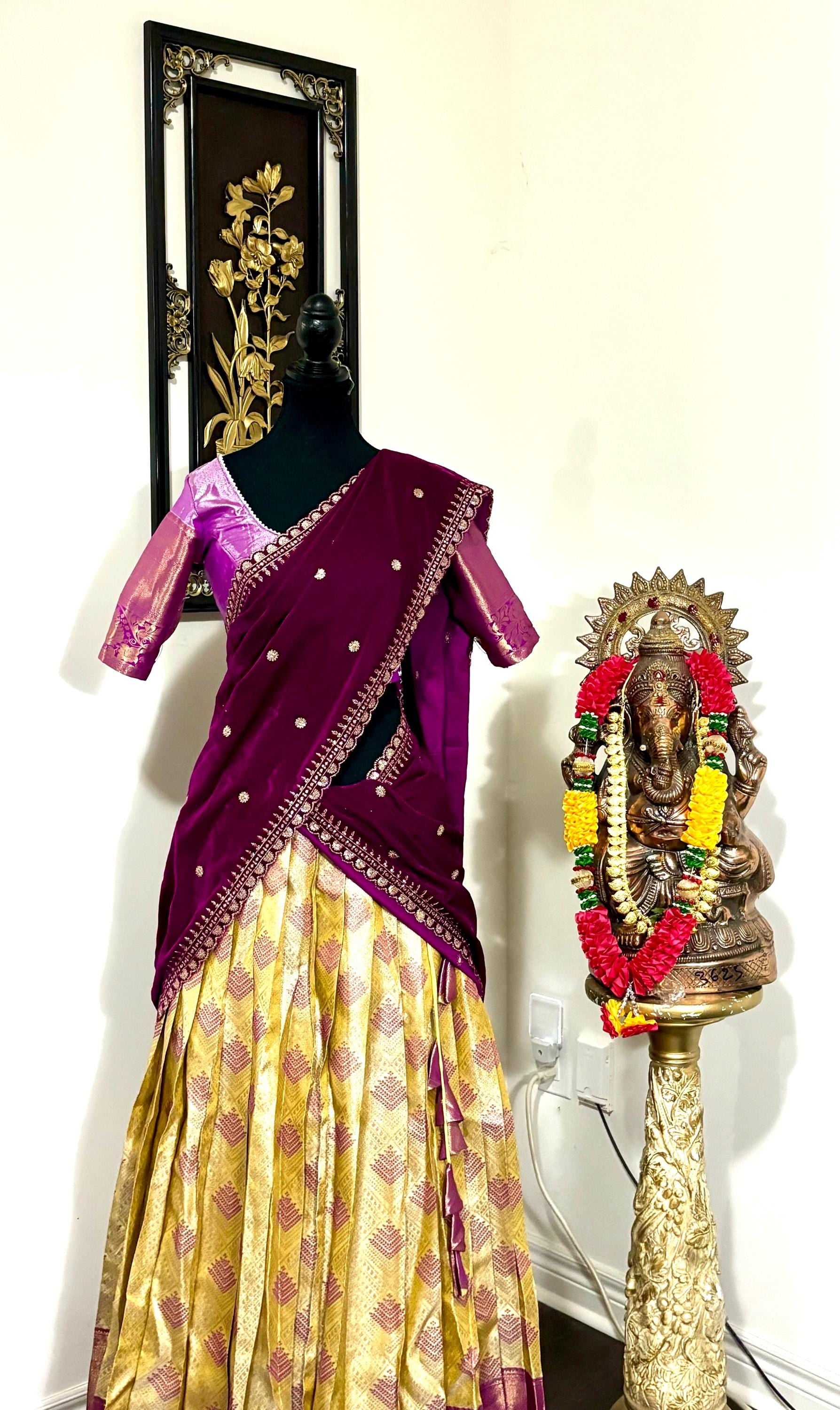 Beautiful colors Kanchi pattu Lihanga with beautiful Kanchi boarder is made of Handloom cloths ready with ready to wear blouse sizes 32 - 48