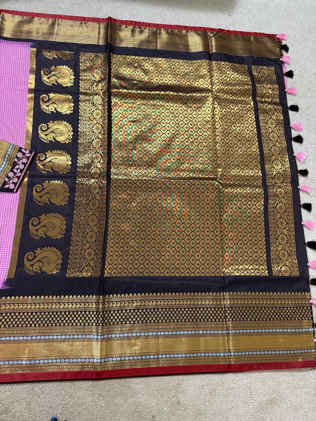 Gadwal Handloom pure silk sarees in rare colors and ready to wear blouse with embroidered blouse fits up to 32 -46 saree is ready fall pico