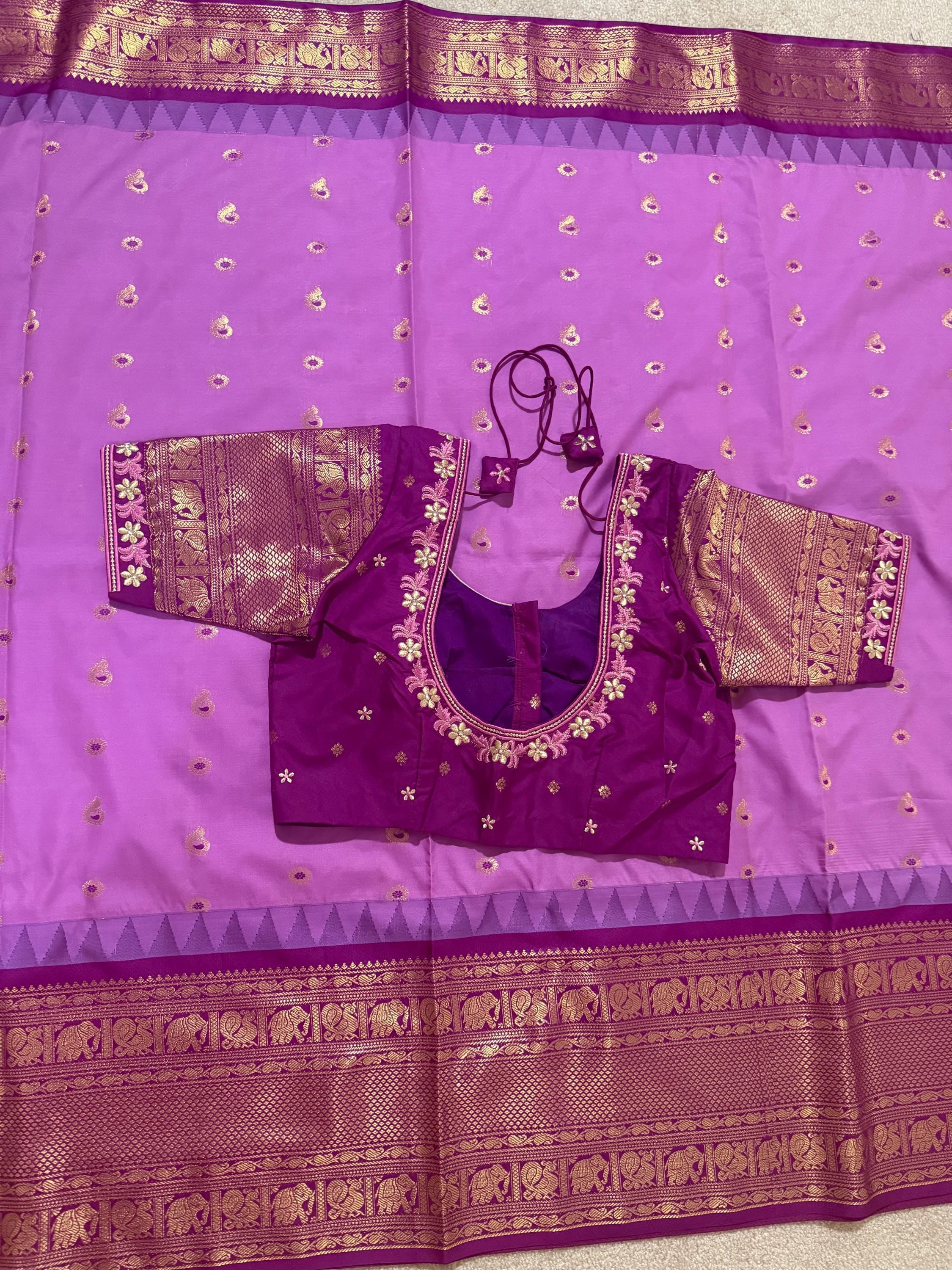 Gadwal Handloom pure silk sarees in rare colors and ready to wear blouse with embroidered blouse fits up to 32 -46 saree is ready fall pico