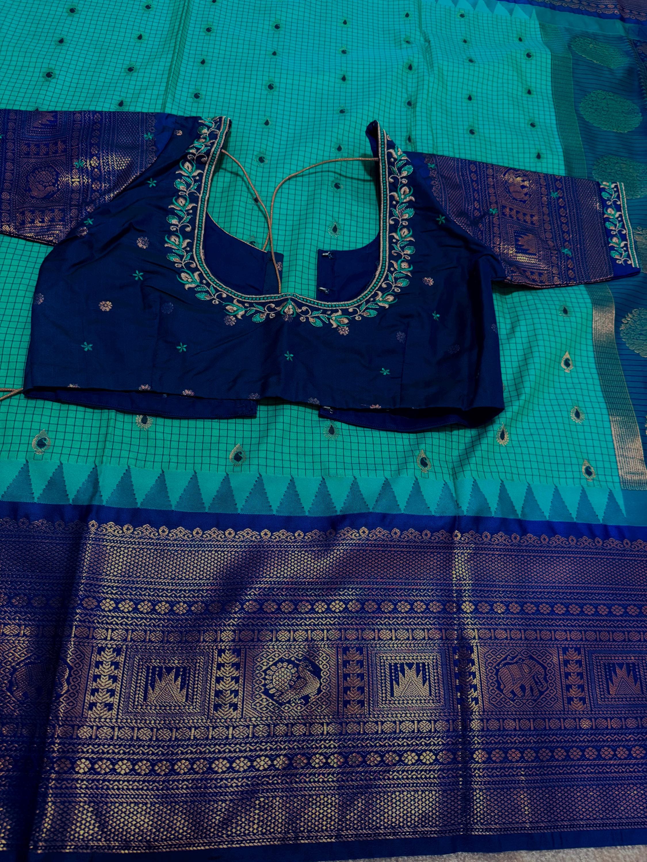 Gadwal Handloom pure silk sarees in rare colors and ready to wear blouse with embroidered blouse fits up to 32 -46 saree is ready fall pico