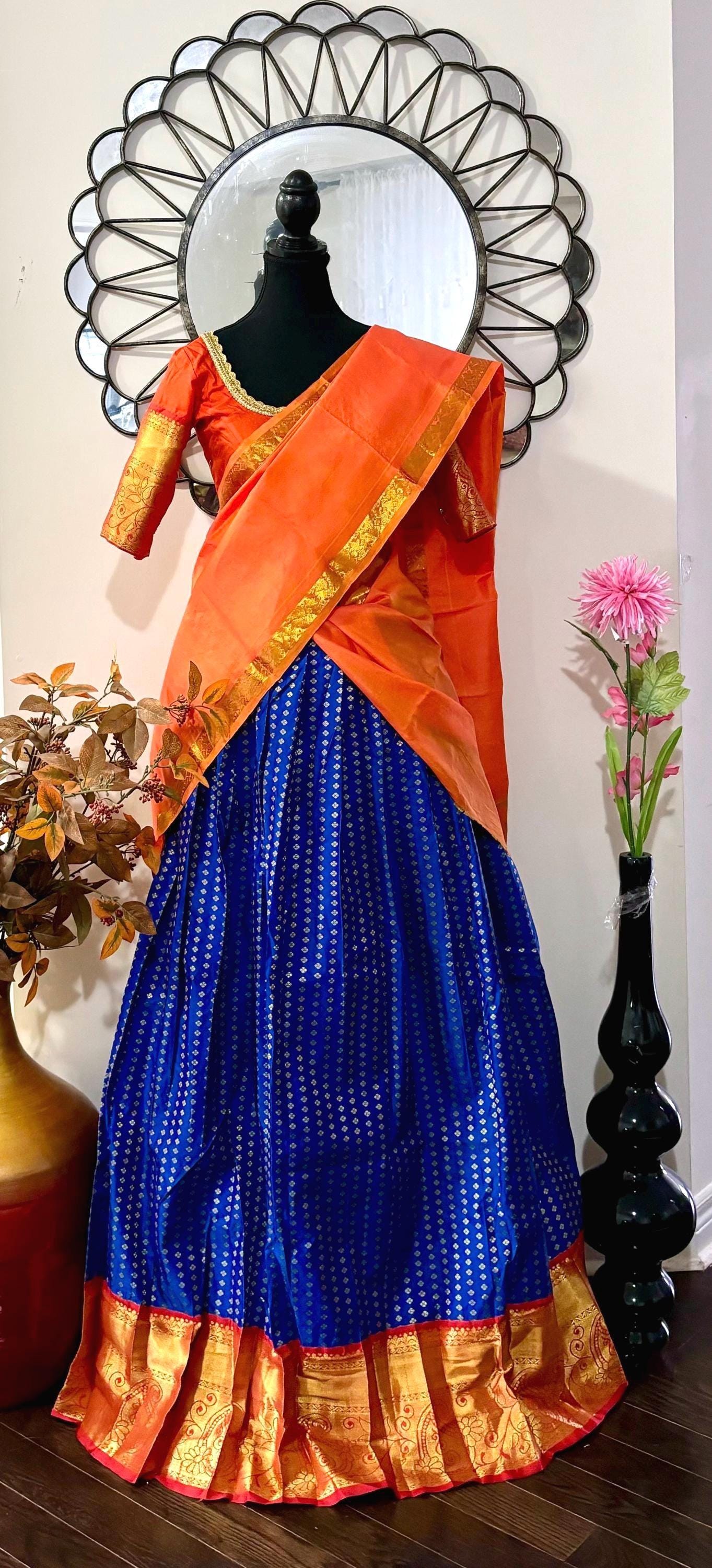 Beautiful colors Kanchi pattu Lihanga with beautiful Kanchi boarder is made of Handloom cloths ready with ready to wear blouse sizes 32 - 48