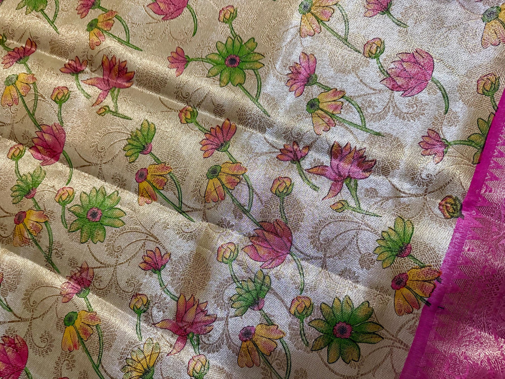 Kanchipuram kalamkari   soft silk saree in rare colors with beautifull embroidered blouse with ready to wear work blouse fits 32 to 46