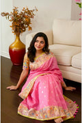 Beautiful Tissue Zari Kota saree with pythani  Zari boardes and beautifully done blouse paired up with pretty blouse fits up to 32 to 46