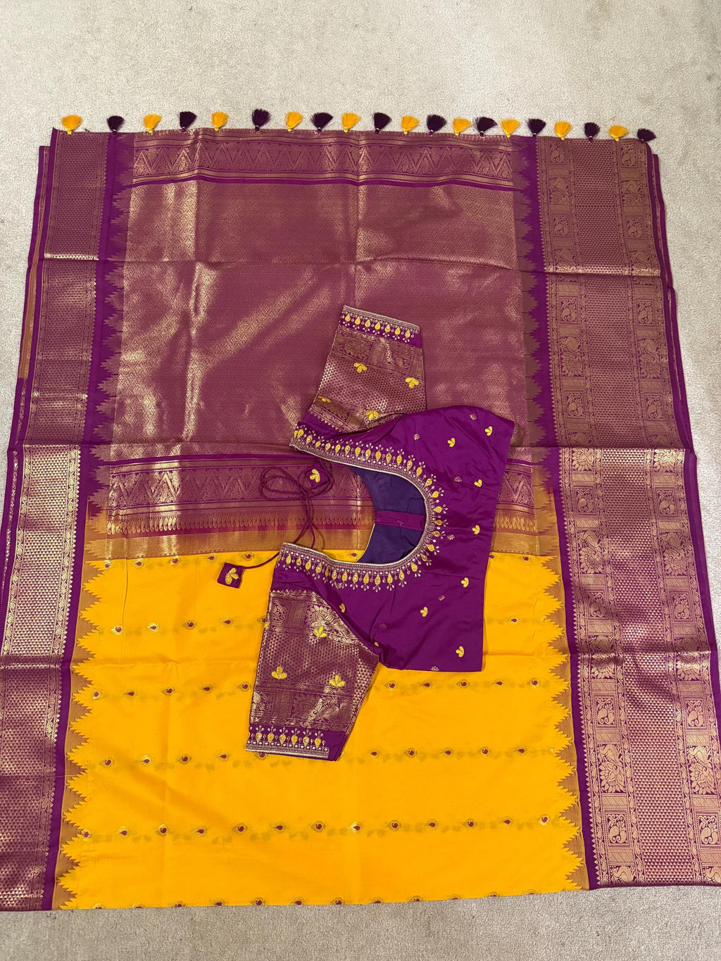 Gadwal Handloom pure silk sarees in rare colors and ready to wear blouse with embroidered blouse fits up to 32 -46 saree is ready fall pico