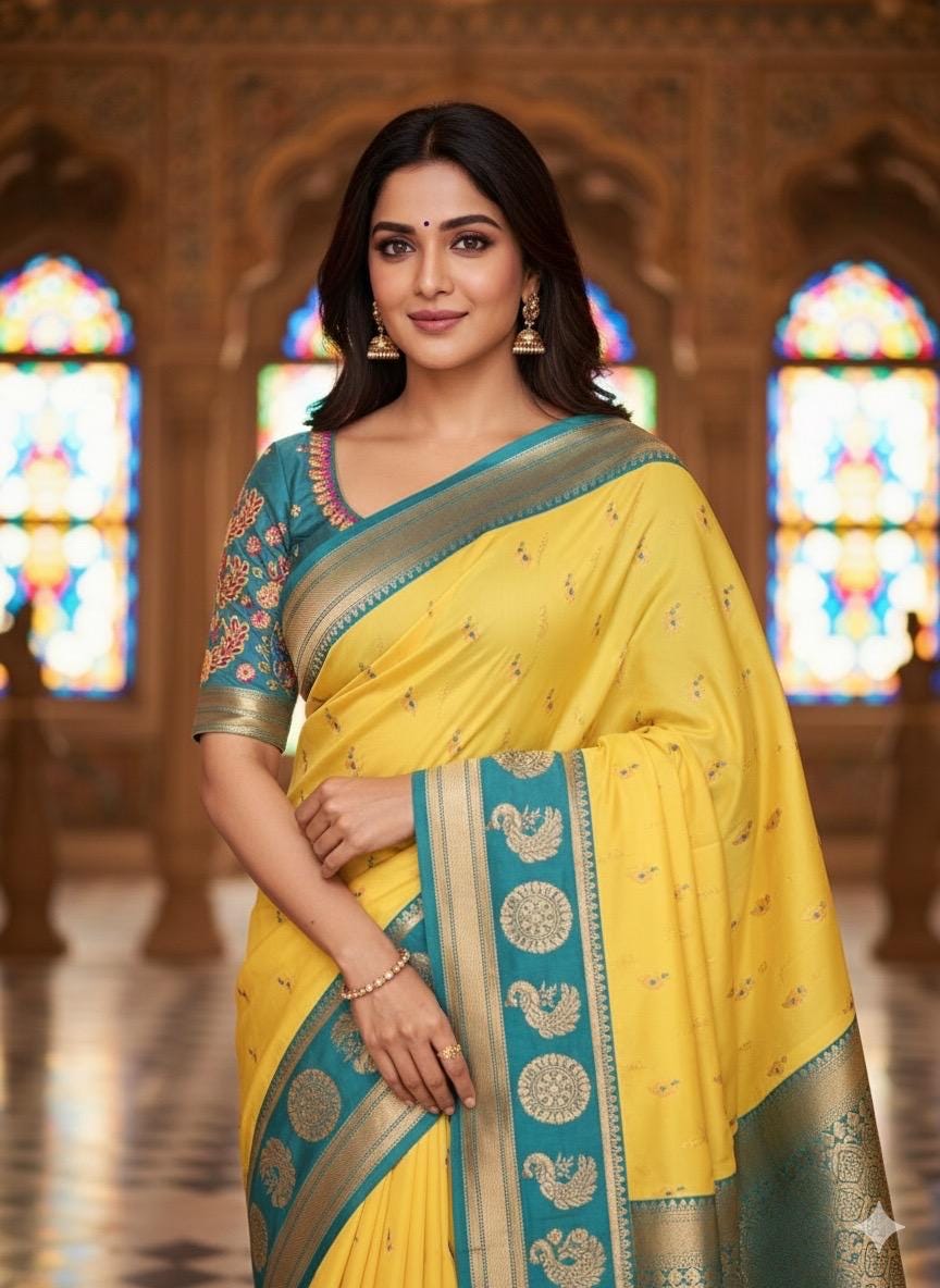 Beautiful pythani pure silk saree with   ready to wear beautiful  work blouse fits up to 32 to 46 Bottle green color, saree is ready to wear