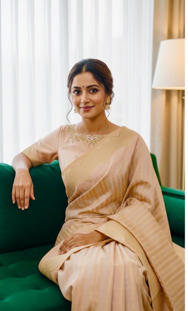 Beautiful Banarasi kataan silk  saree paired up with pretty Maggam work blouse. Blouse sizes can be customized.