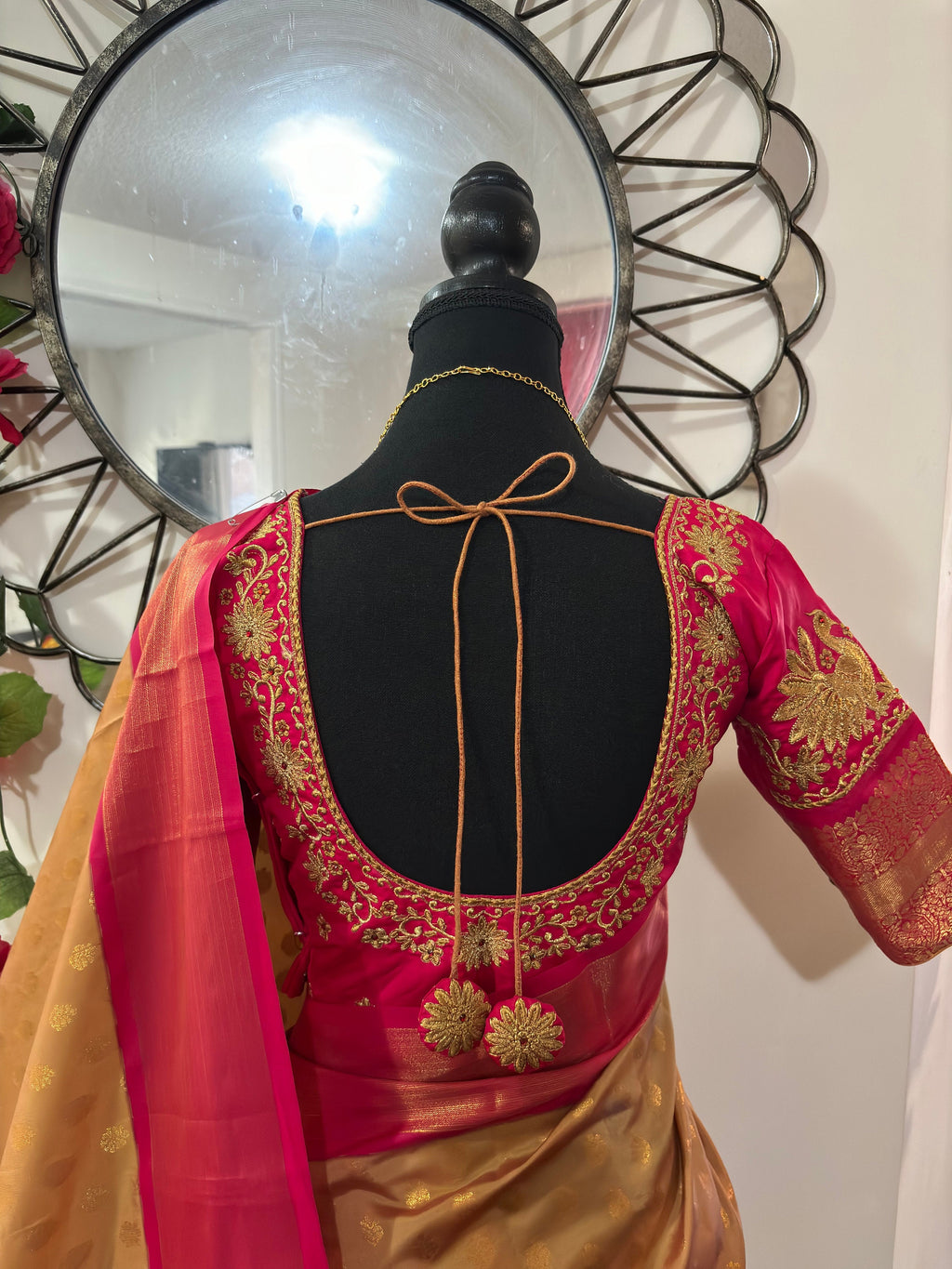 Kanchipuram soft silk saree in rare colors with beautifully done hand  made embroidered blouse with ready to wear work blouse fits 32 to 46
