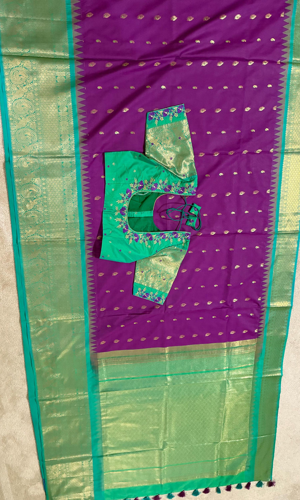 Gadwal Handloom pure silk sarees in rare colors and ready to wear blouse with embroidered blouse fits up to 32 -46 saree is ready fall pico