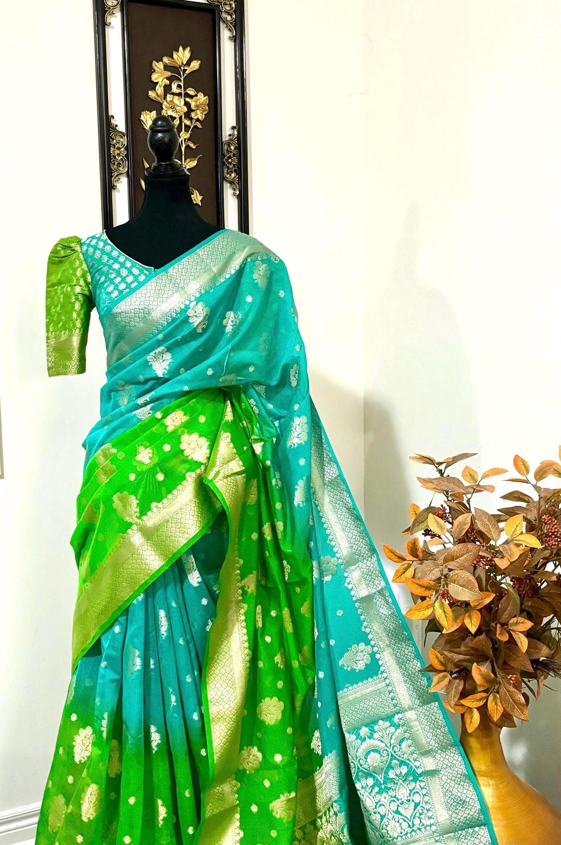 Banarasi dual shade handloom khadi georgette silk saree all over beautiful water zari weaving beautiful combinations, any color possible