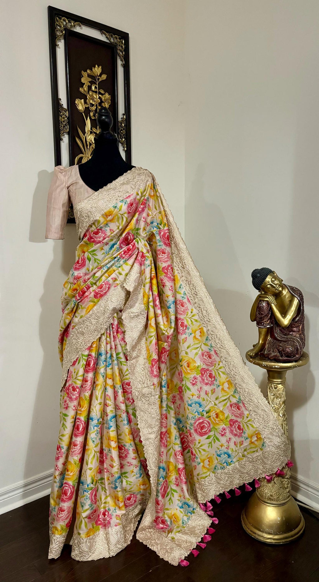 Light weight easy to drape Soft Silk fancy Saree; with beautiful pythani boarder, with Pochampalli design ready to wear Blouse fits 32-46