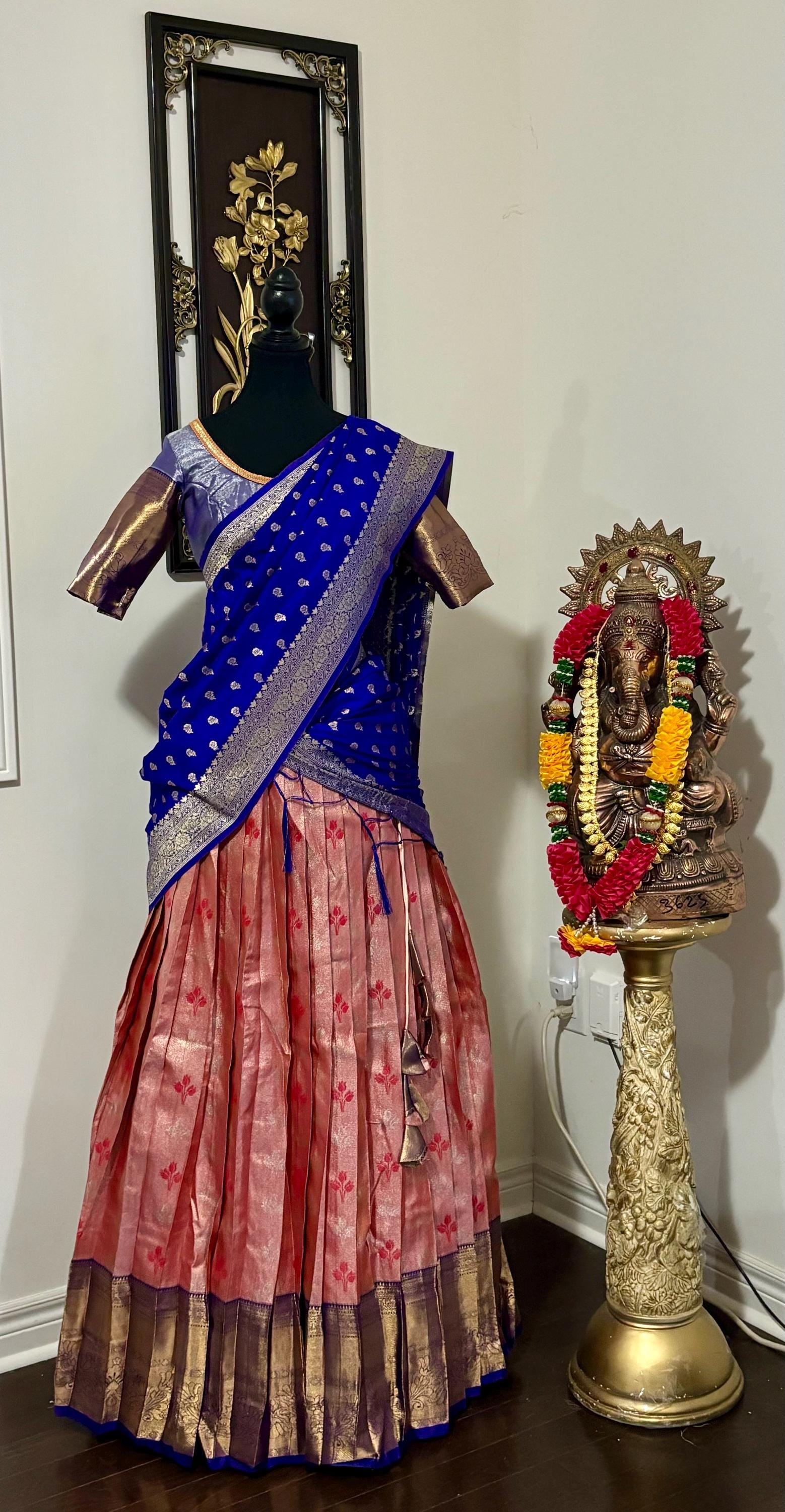 Beautiful colors Kanchi pattu Lihanga with beautiful Kanchi boarder is made of Handloom cloths ready with ready to wear blouse sizes 32 - 48