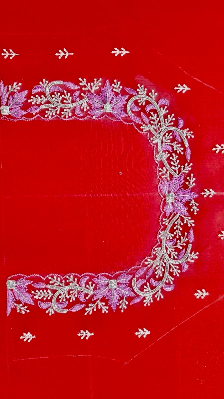 Beautiful banarasi kattan saree paired up with pretty maggam work blouse.