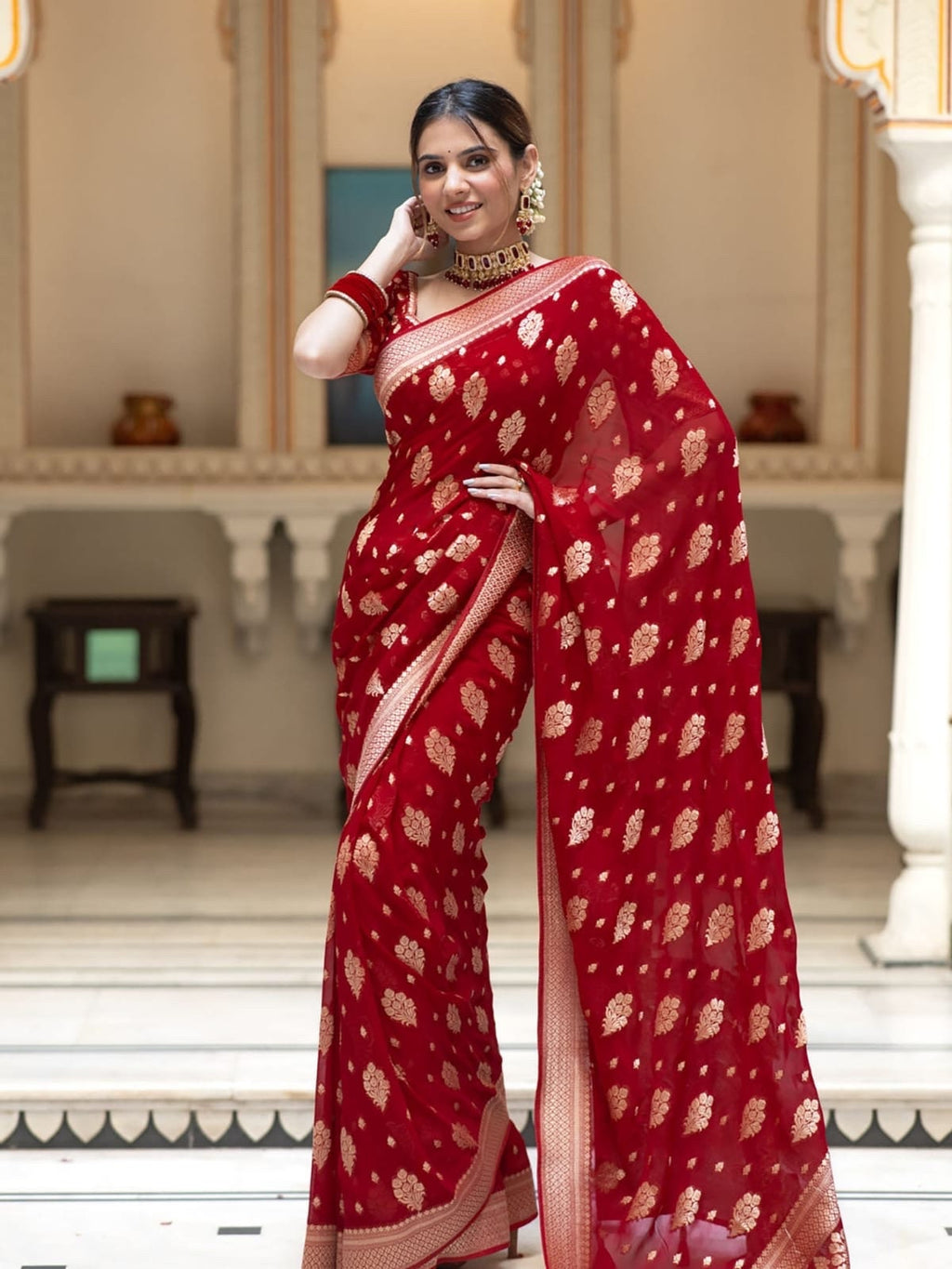Banarasi handloom khadi georgette falling  silk saree all over beautiful water zari weaving work / Any color possible