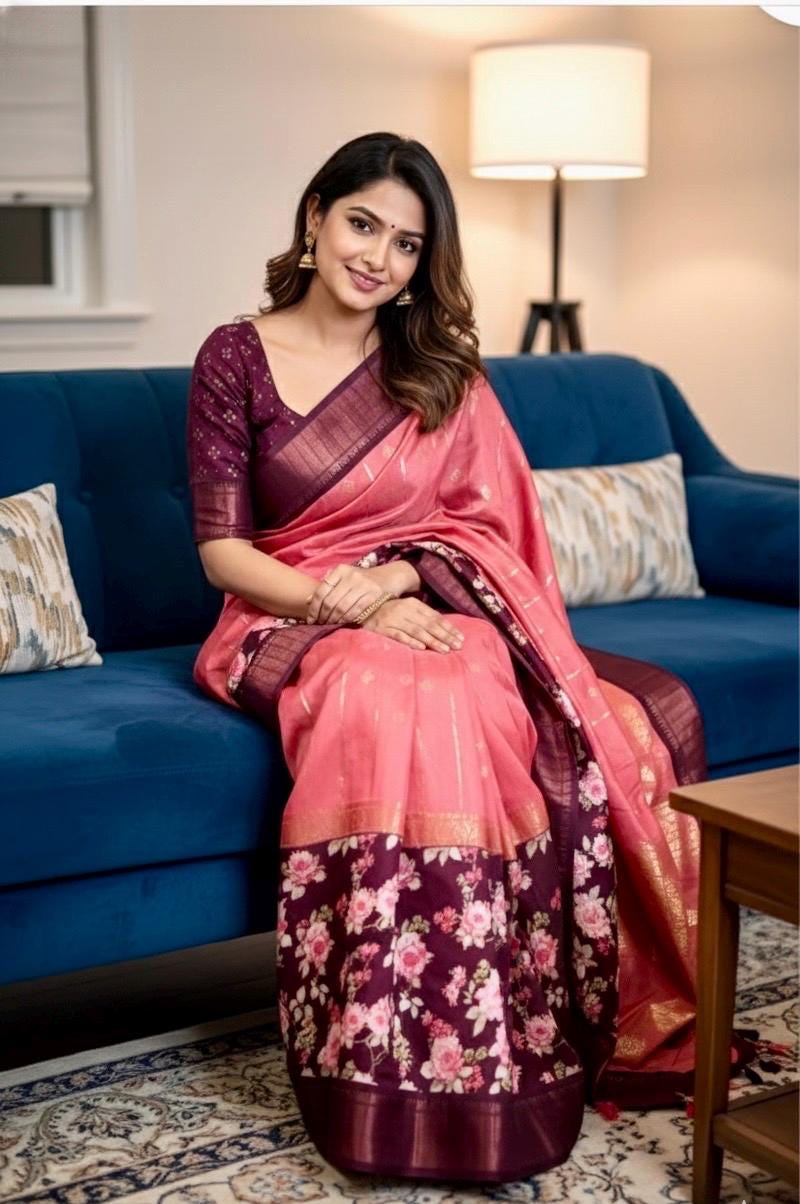 Light weight easy to drape Soft Silk fancy Saree; with beautiful pythani boarder, with Pochampalli design ready to wear Blouse fits 32-46