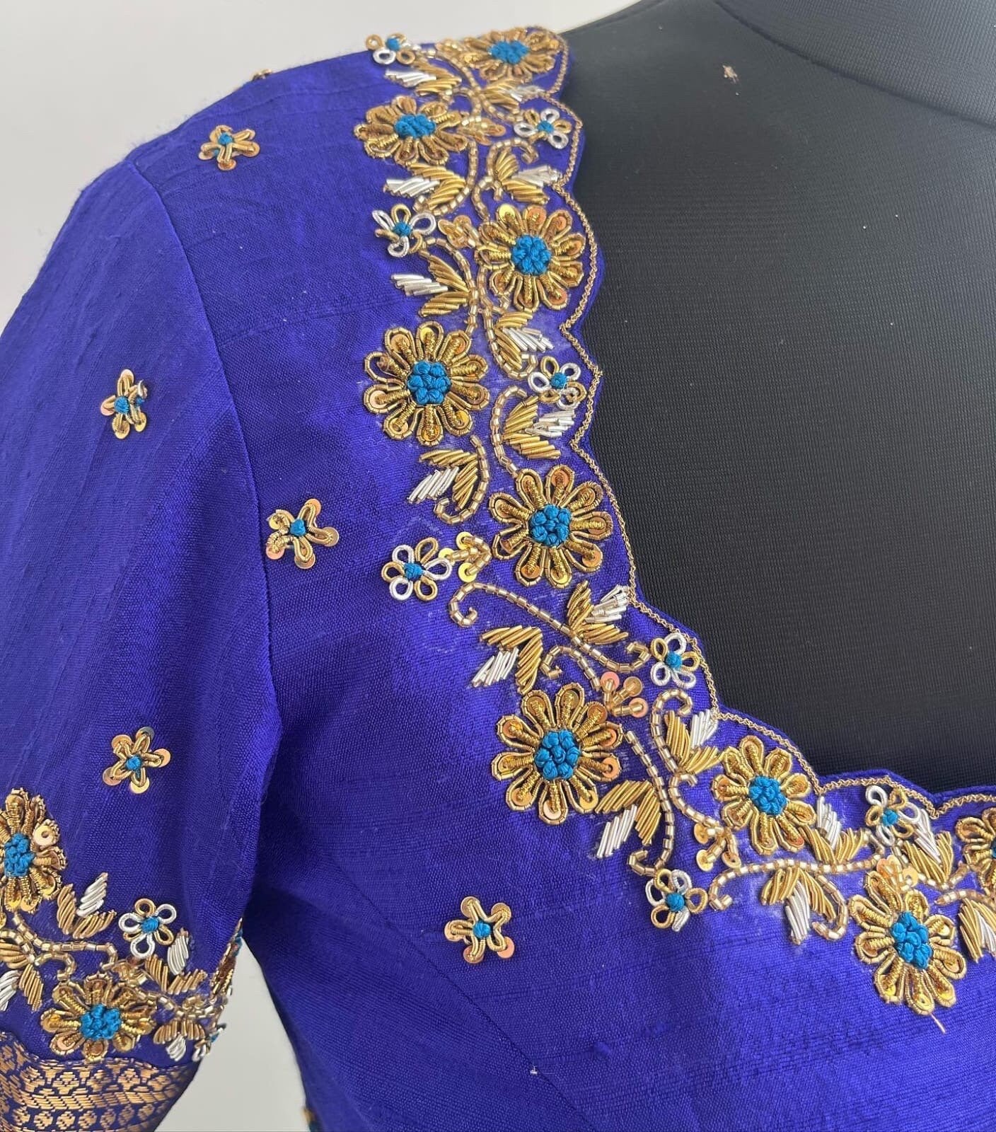 Stone studded Gold Work kardana n zardosi net hands  work Blouse ready to wear