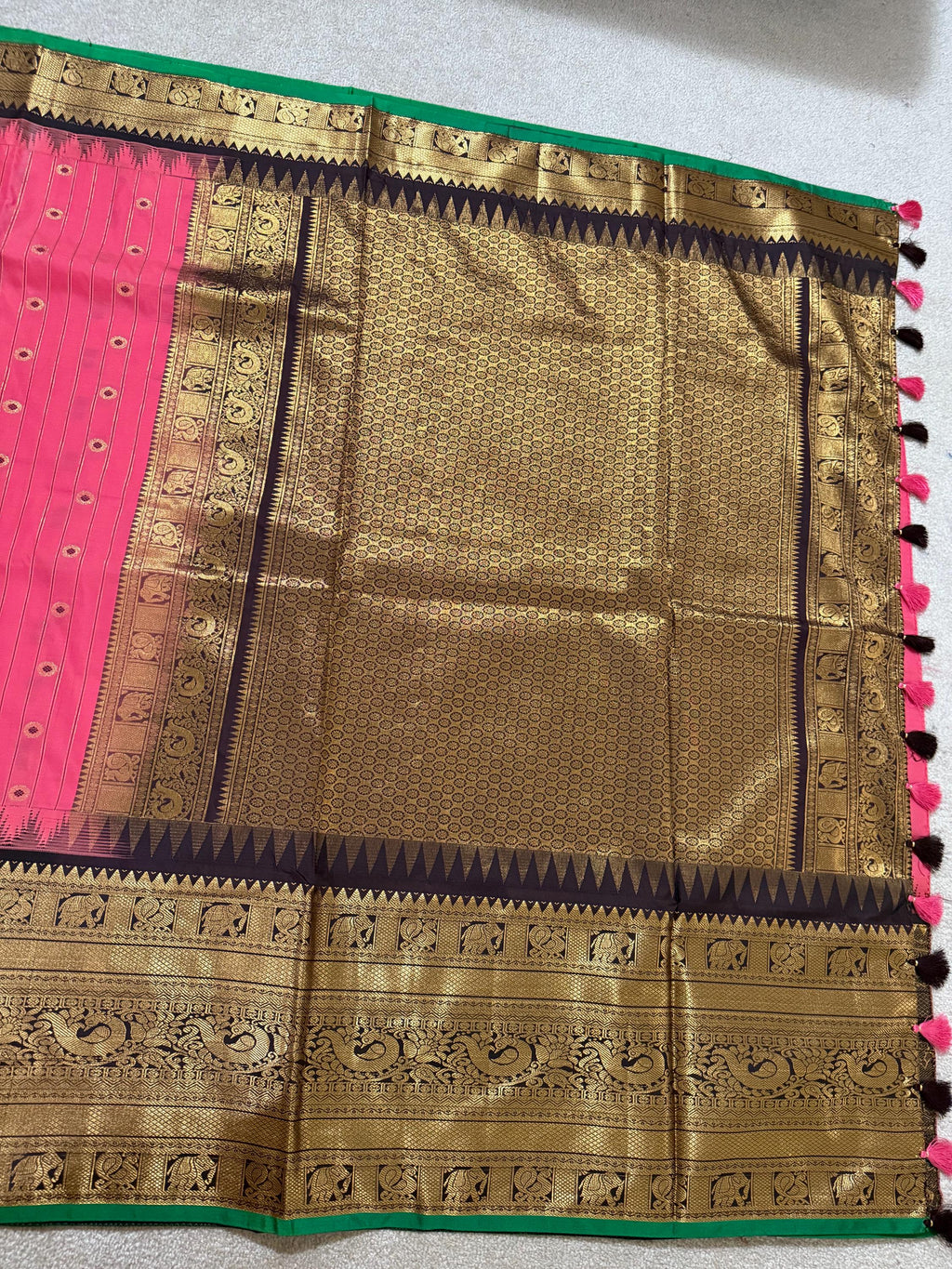 Gadwal Handloom pure silk sarees in rare colors and ready to wear blouse with embroidered blouse fits up to 32 -46 saree is ready fall pico