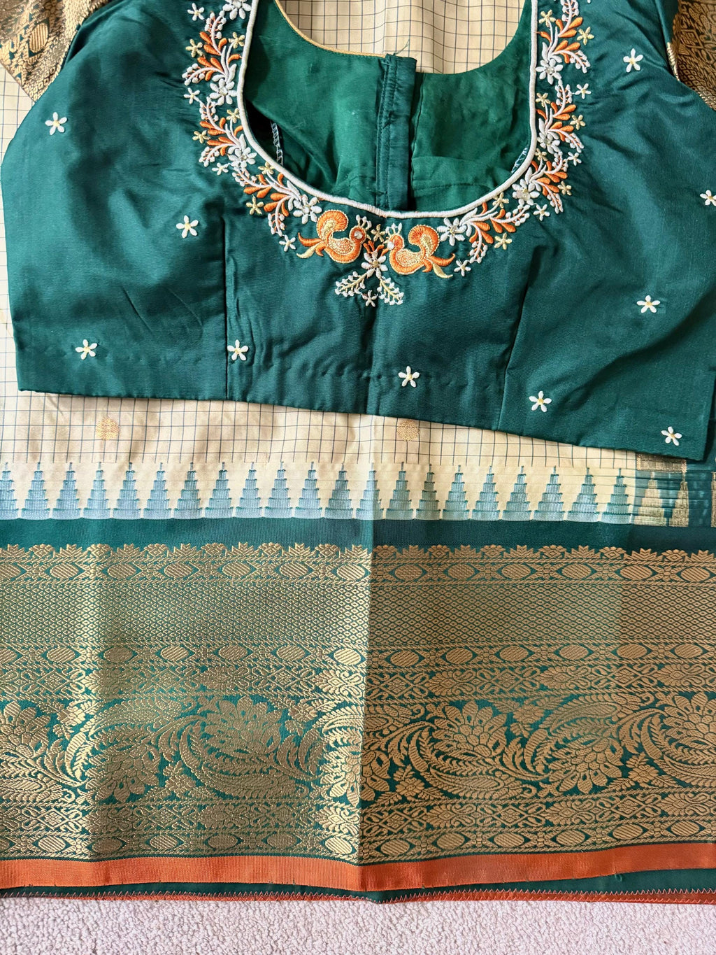Gadwal Handloom pure silk sarees in rare colors and ready to wear blouse with embroidered blouse fits up to 32 -46 saree is ready fall pico
