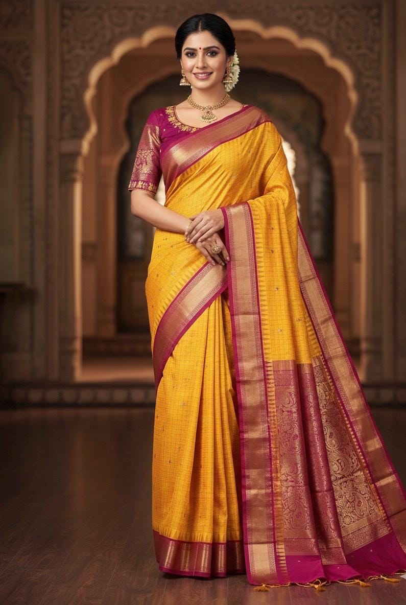 Gadwal  fancy powerloom pure silk sarees ready to wear blouse with embroidered blouse fits up to 32 -46 saree is ready fall pico done