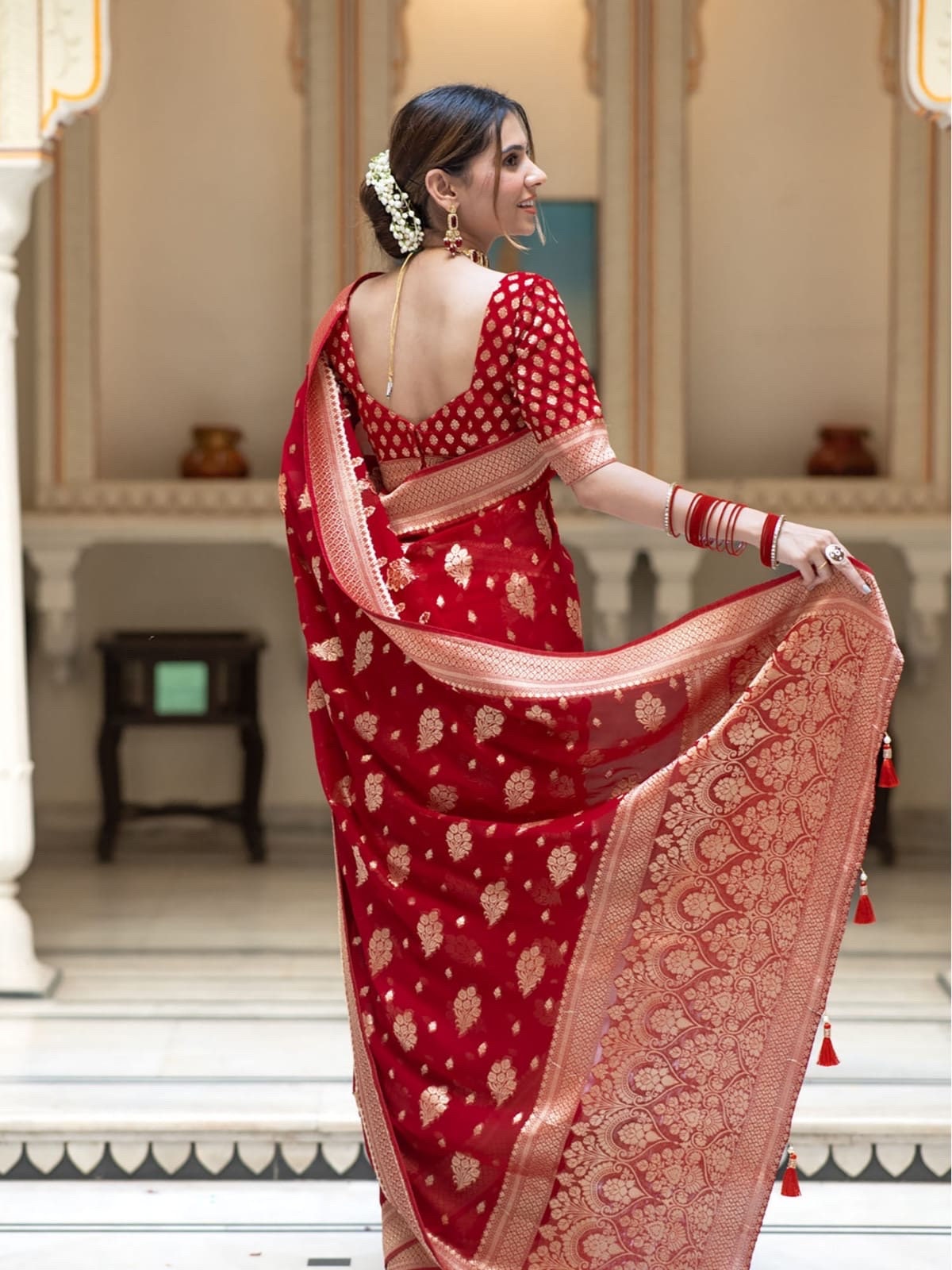 Banarasi handloom khadi georgette falling  silk saree all over beautiful water zari weaving work / Any color possible