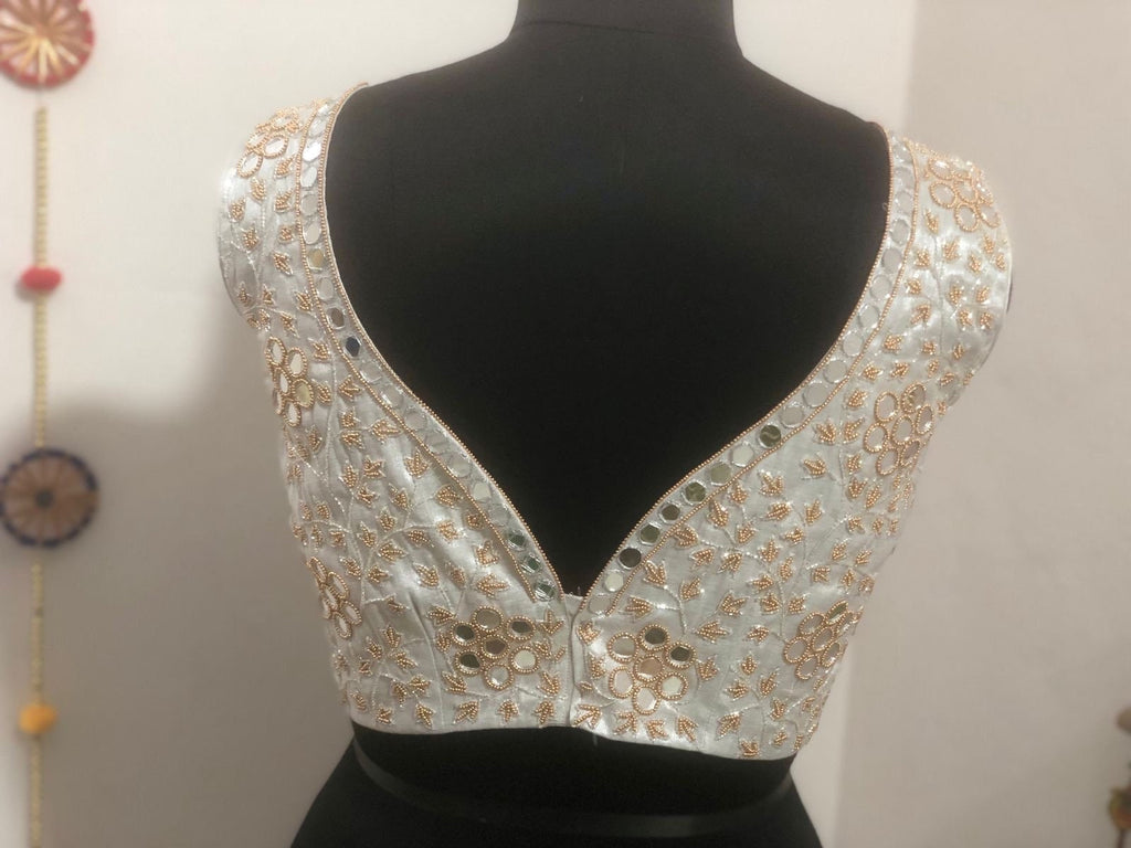 Stone studded Gold Work kardana n zardosi net hands  work Blouse ready to wear