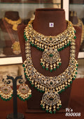 Stone studded Matt  finish  gold finish beautifully done wedding set ! Neck lace and long haram, and ear rings set
