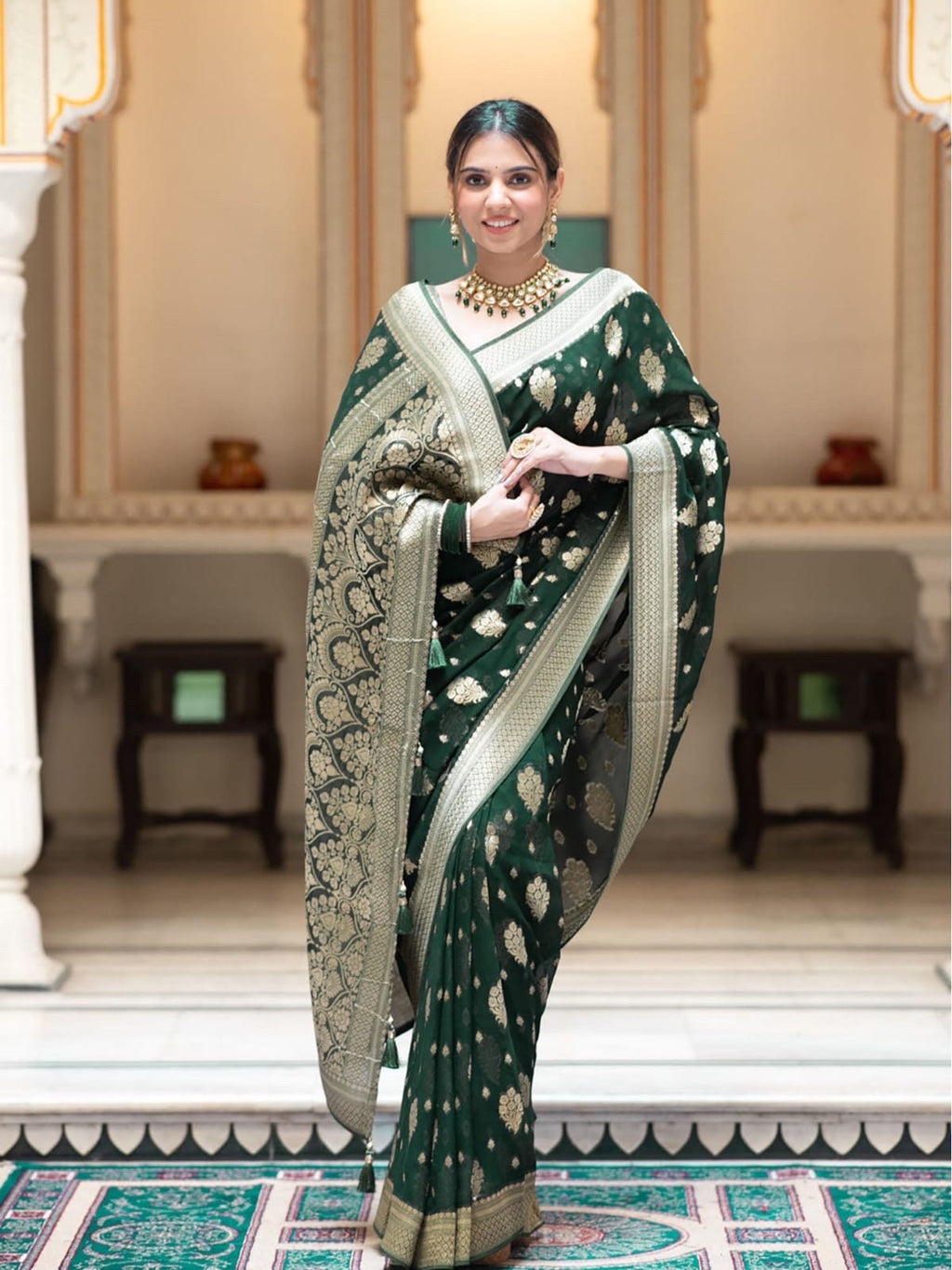 Banarasi handloom khadi georgette soft and falling saree all over beautiful water zari weaving work Any color possible ready to wear blouse