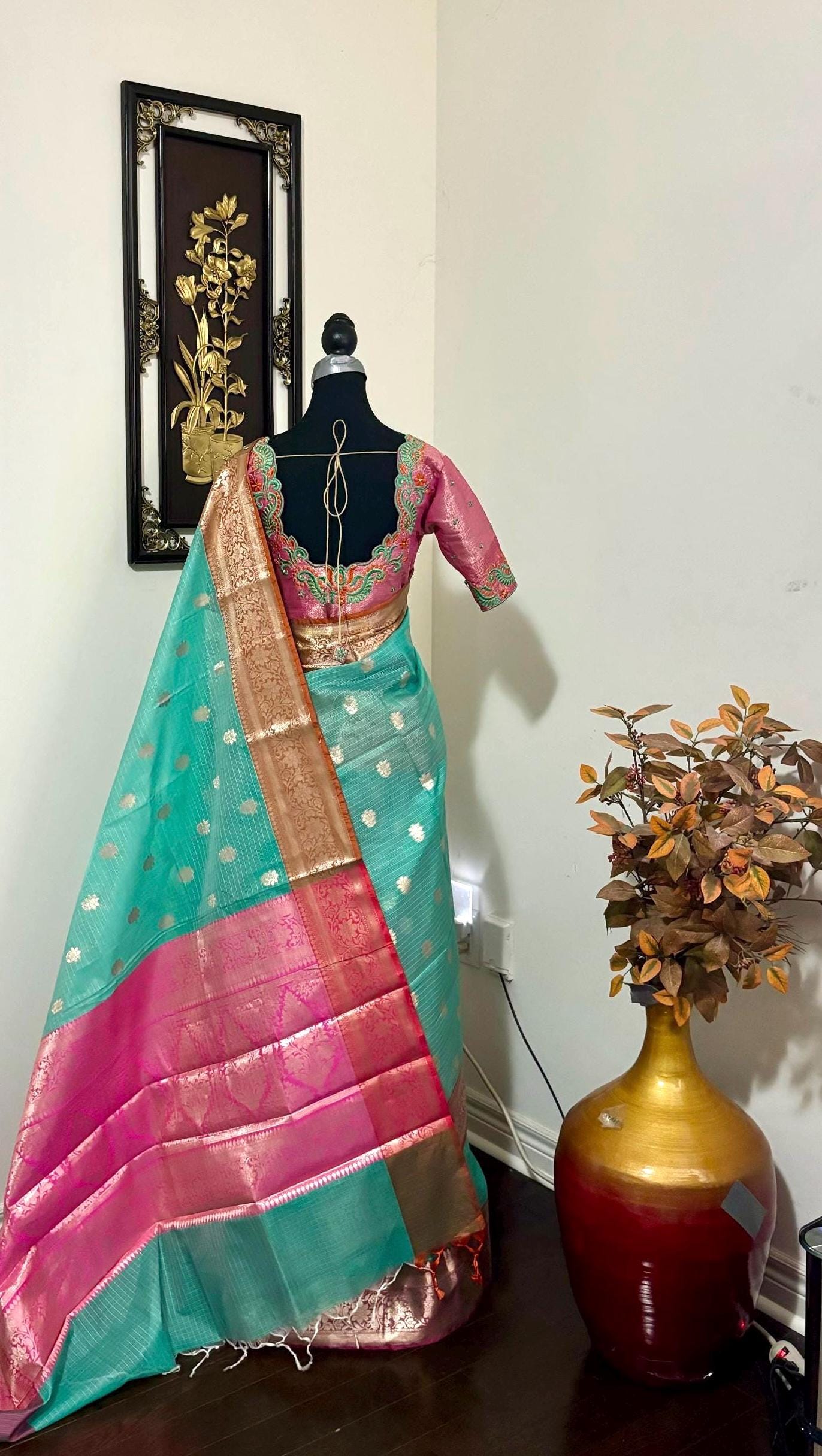 Beautiful Tissue Zari Kota saree with Kanchi  Zari boardes and beautifully done blouse paired up with pretty blouse fits up to 32 to 46