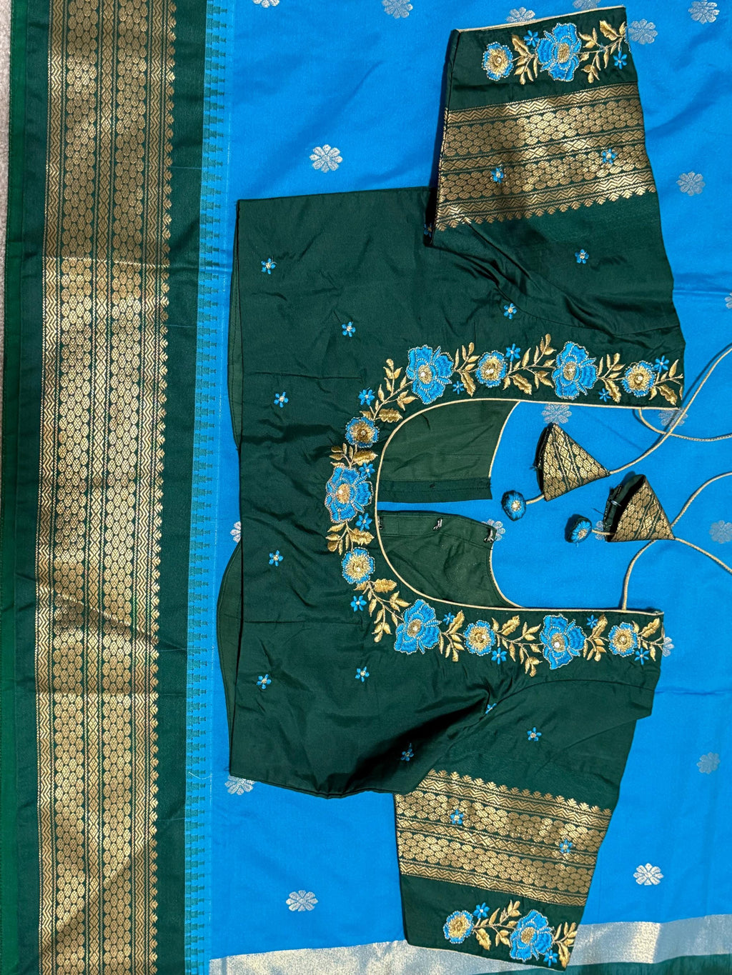 Gadwal Handloom pure silk sarees in rare colors and ready to wear blouse with embroidered blouse fits up to 32 -46 saree is ready fall pico