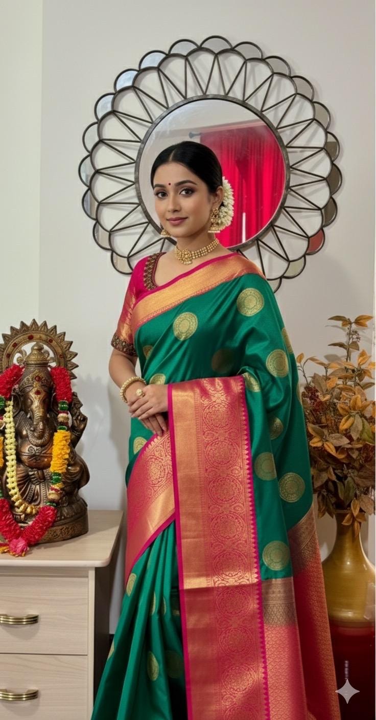 Kanchipuram soft silk saree in rare colors with beautifully done hand  made embroidered blouse with ready to wear work blouse fits 32 to 46