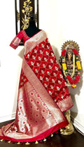 Pure silk  banarasi silk saree paired up with beautiful embroidery blouse fits to 32 to 46 in beautiful rare colors all over jaal. Cocktails