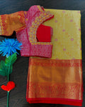 Kanchipuram soft silk saree in rare colors with beautifully done hand  made embroidered blouse with ready to wear work blouse fits 32 to 46