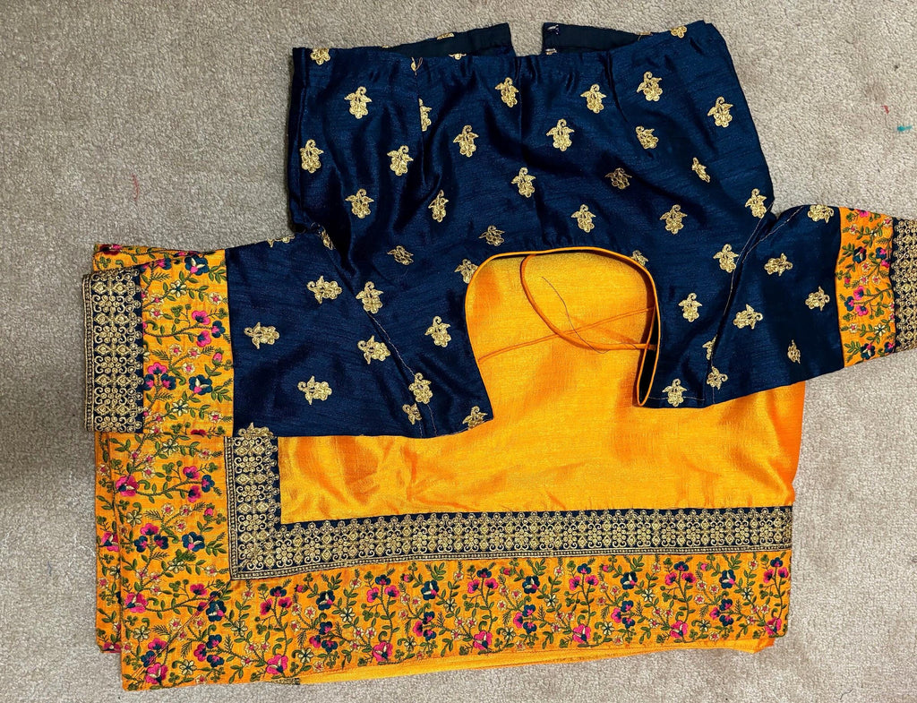 Designer soft Crape  silk Saree with beautiful work boarder / ready to wear Maggam work blouse fits to 32 to 46 .Saree is ready fall andpico